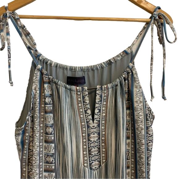 Hale Bob Blue and Brown Patterned Striped Boho Swing Mini Dress - Picture 2 of 10